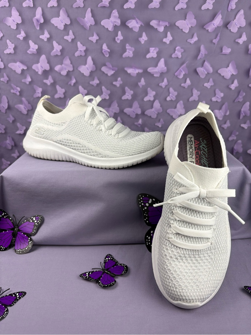 Skechers Women's White Air Cooled memory foam Slip-on Sneaker